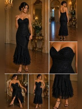 🖤 Jessica McClintock Strapless Lace Corset Mermaid Dress – Vintage Glam 🖤